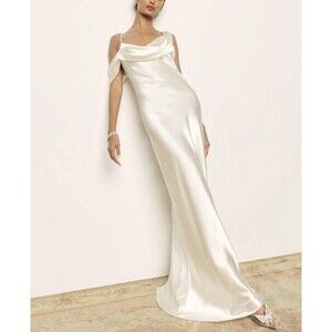 Reformation Ronda Silk Dress Ivory Wedding Gown Cowl Neck Elegant Size 2 New